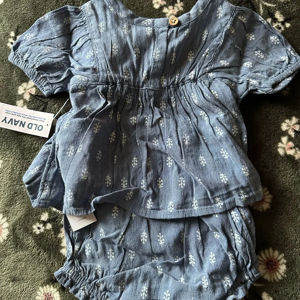 Blue with White Floral Baby Top & Bloomers Set